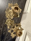 Rare Antique Late 1800s Floral Bronze Brass Candle Holder Pair Flowers Vine Vtg