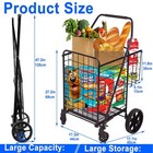 Folding Shopping Cart Utility Trolley Jumbo Basket W  Encrypted Mesh Bottom  