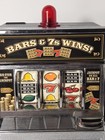 Bars   7s Wins Mechanical Slot Machine Bank Toy Chrome Black Casino Collectible