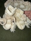 Vintage Handmade Crochet Baby Booties   Bonnet Set - Bow  Ruffle  Tassel