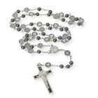 Saint Benedict Rosary Necklace Black Hematite Beads Silver Medals   Enamel Cross