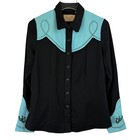 Scully Western Rodeo Shirt Black Turquoise Beaded Embroidery Cowboy Men Small