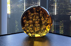 Large Paperweight Controlled Bubbles Amber Round Orb Gold 5 Lb 5    Orange Glass