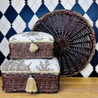 Handwoven 17      Rattan Round Basket Tray     Primitive Rustic Decor Vintage