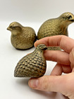 Vintage Set Of 3 Solid Brass Quail Bird Figurine Paperweights Made In Korea