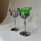 Vintage 1940s Art Deco Farberware Chrome Cocktail Glasses Emerald   Amethyst