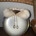 Vintage Cream Rabbit Fur And Faux Pearl Collar Handmade Beading Satin Japan