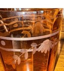 Vintage Depression Glass Ice Bucket Etched Floral Pattern Metal Handle