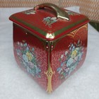 Vintage Upright Floral Metal Covered Tin Red   Gold Sold In Germany From England
