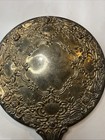 Vintage Silver Plate Hand Mirror Embossed Round Floral Design With Aged Patina