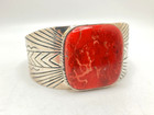 Sterling Silver Vintage Reconstituted Coral Large Cuff Bracelet Bbj 8 