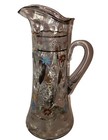 Antique Bohemian Enamel Glass Clear Lemonade Pitcher Gold Gilded   Flowers Nice
