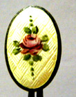 Antique Button Guilloche Enamel Hand Painted Rose W Metal Shank Oval 3 4  X 1 2 