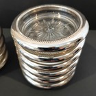 12 Vtg Leonard Silver Plated Crystal Glass Coasters Made In Italy Wedding Mcm