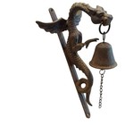Vtg Cast Iron Florentine Dragon Gothic Doorbell Wall Mounted Sculpture Patina