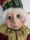 Christmas Posable Elf Pixie Doll 23    Tall Red Gold Green Metallics-bells