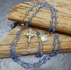 Vintage Blue Glass Bead     Catholic Rosary     925 Sterling Silver     Mary Jesus