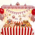 Circus Carnival Awning Decor Kit  2pcs Striped Paper Awnings  Tablecloth  Red A
