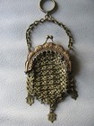 Antique Chatelaine Gold Frame Fancy 3 Tassels   Chain Mail Mesh Coin Purse