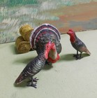 Lot Of 3 German Putz Turkey With Hens And A Hay Stack - Lead Feet  4 Pcs
