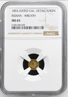 1853 California Fractional Gold Indian Wreath  5 Type Ngc Ms-65