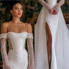 Elegant A-line Wedding Dresses Off Shoulder High Slit Lace Sequined Bridal Gowns