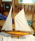 Vintage 1895 Cup Racer 36    Wooden Pond Yacht Model Sailboat Sloop Boat W  Stand
