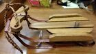 Vintage Handmade Wooden With Red Metal Base Snow Sled - Holiday Decor - Crafts