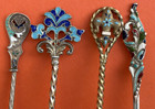 4 Spoons Each With Enamel Design Sterling Silver Souvenir Spoon  So Cute 