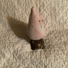 Strawberry Emery   Pincushion Make Do Pink White Quilt Ornate Brass Base 5    Tall