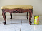 Antique French Footstool Victorian Carved Walnut Wood Needlepoint Butterflies