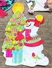 3 Vintage Eureka Christmas Die Cut Wall Decor Wreath  Snowman  Santa Skating