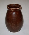 Old Antique Vtg 19th C 1800s Ovoid Redware Pottery Jar Combed Body Flared Mouth