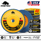 Pretec 40 Pack 4 5  Flap Discs 40 Grit Zirconia 5 8-11 Tool-free Angle Grinder
