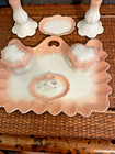 Vintage Vanity Set Peach 7 Pcs  Tray Candlesticks Ring Holder 2 Jars Trinket Dis