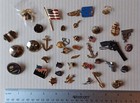 Vtg Now Lot Lapel Pins Buttons Military Firearm Flags Miscellaneous Junk Drawer