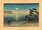 Antique Takahashi Sh  tei Beach By Moonlight Woodblock Print