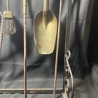 Antique Brass Iron Fireplace Tools Accessories Set Shovel Tongs Poker Brush Vtg
