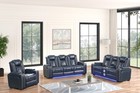 New 3pc Led Sofa Recliner Set Blue Leather Bluetooth Speaker   Wireless Charge