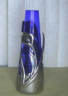 Art Nouveau Cobalt Blue Glass Vase  Regal Silver Cala Lily Overlay 6 5 