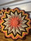2 Vintage 70s Throw Pillows Crochet Starburst Sun Flower Afghan Groovy Retro 15 