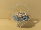 Vtg R R Roman Hand Spun Glass Basket W  Porcelain Flowers Made In Taiwan 