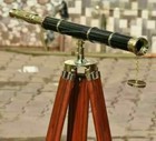 Brass Telescope With Wooden Tripod Stand Stylish Floor Standing Spyglass 39 Inch