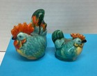 Adorable Colorful Ceramic Miniature Hen   Rooster Chickens Set - Mid Century 