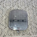 Silvertone Rhinestone Raised Design Double Mirror Compact - Mint Condition