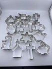 13 Easter Spring Vintage Tin Cookie Cutters  Church  Cross  Dove  Bunnies  Chick