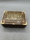 Vtg Wooden Inlay Marquetry Hinged Trinket Jewelry Box Abalone Mother Of Pearl