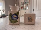 Vintage Pier 1 Imports Blue Morning Glory Ceramic Taper Candle Holder Set - Pair