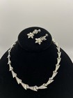 Vtg Bogoff Rhinestone Necklace Earrings Set Signed Mid Century 1950s Demi Parure