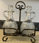 Vintage Princess House Fantasia Oil Vinegar Cruets Metal Caddy Clear Glass Euc